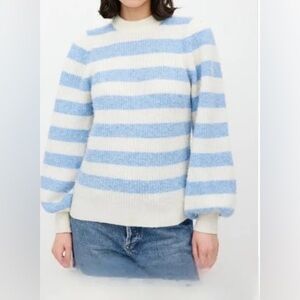 Ganni Blue and White Balloon Sleeve Alpaca Blend Striped Sweater size xs